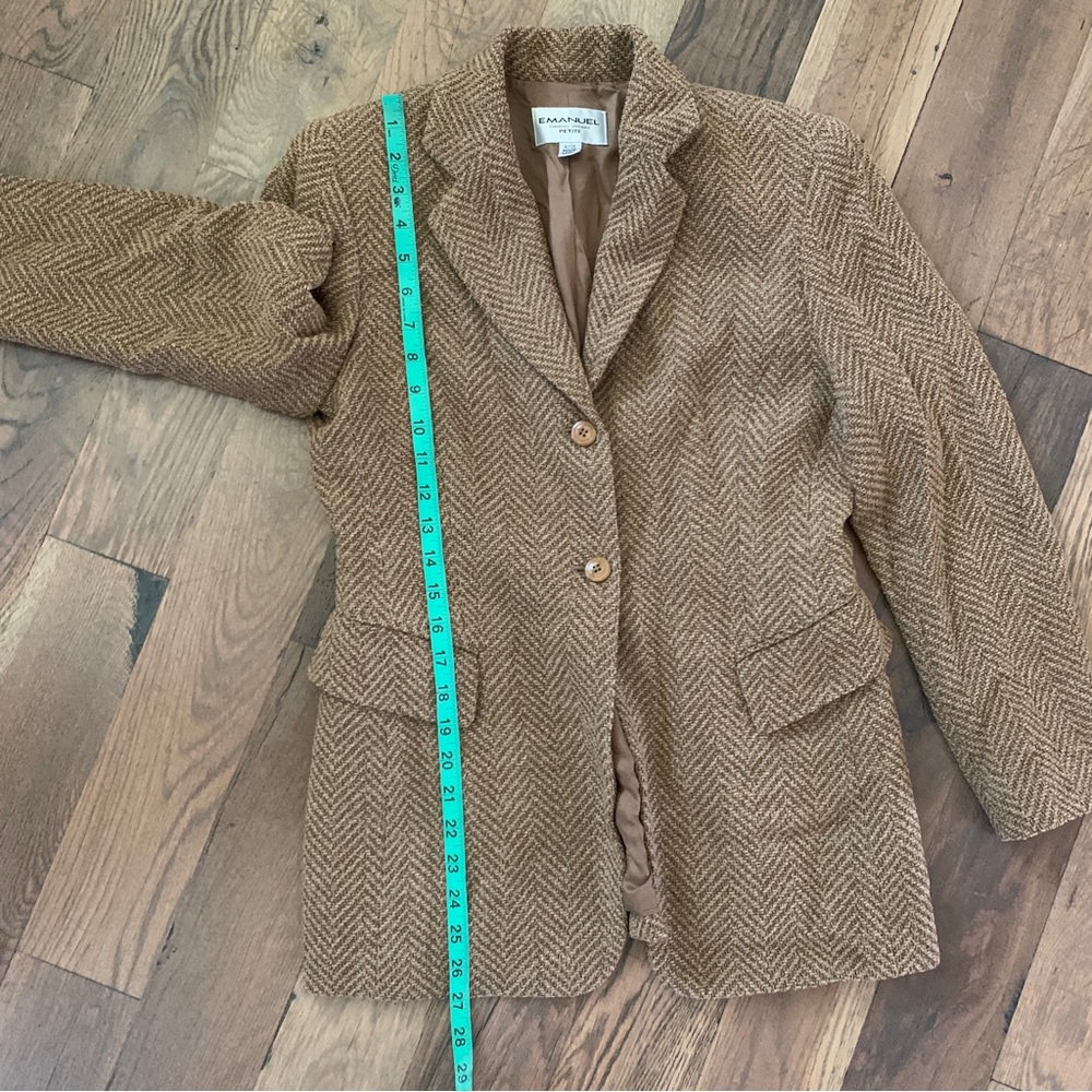 Emanuel Ungaro Vintage Designer Tan Wool Blazer Petite Size 4 - Picture 11 of 13
